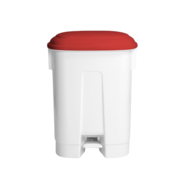 Witte afvalbak 60 l - Met pedaal en rode deksel - Derby XL